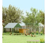 PawHut Poulailler, Enclos pour Poules, avec Couverture UV, Grillage en Acier, Distributeur d'Aliments, pour 18-24 Poules