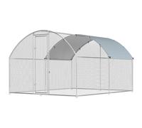 PawHut Poulailler Enclos pour poules en acier galvanisé avec toit 2,8x3,4x1,9m Argent