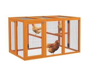 PawHut Poulailler et enclos de Libre Parcours 140x84,5x80,5 cm Orange | Cage à lapin en bois avec double porte et perchoir.