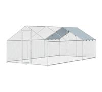 PawHut Poulailler Extérieur Grand en Acier Galvanisé 5,1x3x1,9 m 15,3 m² avec Couverture Tissu Oxford et Serrure Argent