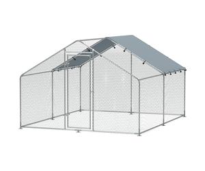 PawHut Poulailler, grand poulailler en métal avec couverture imperméable et anti-UV, cage pour 10-15 poules, 3 x 3,4 x 1,9m