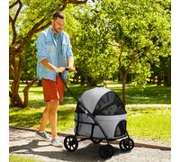 PawHut Poussette 2-en-1 Chien Pliable Nacelle Coussin Laisse Sécurité Tissu Oxford 600D Gris | Aosom France