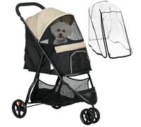PawHut Poussette 2-en-1 pliable chien & chat jusqu'à 10 kg Vert foncé | Poussette pour chat, coussin, fenêtre en mesh, portes, panier de rangement, chariot pour chat, buggy