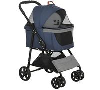 Pawhut Poussette 2 en 1 pour chien - Avec roue universelle amovible - Oxford bleu foncé + noir - 76 x 51 x 101 cm