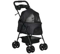 PawHut Poussette buggy pliable chien chat panier rangement porte-gobelets tissu 300D Oxford imperméable 4 roues noir