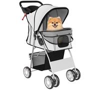 PawHut Poussette buggy pliable animaux chariot pliante chien chat porte-gobelet panier de rangement inclus roues avec frein tissu 600D Oxford acier 75 x 45 x 97 cm gris