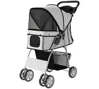 PawHut Poussette buggy pliable animaux chariot pliante chien chat porte-gobelet panier de rangement 75 x 45 x 97 cm gris