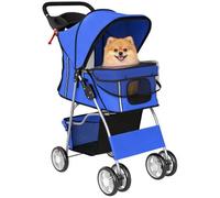 PawHut Poussette buggy pliable animaux chien chat toit amovible bleu