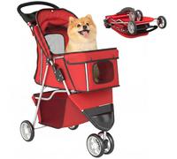 PawHut Poussette Buggy Pliable Animaux Chien Tout Terrain Rouge