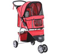 PawHut Poussette Buggy Pliable Animaux Chien Tout Terrain Rouge