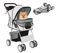 PawHut Poussette Buggy Pliable Animaux Imperméable pour Chien Chat Gris