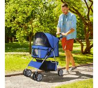 PawHut Poussette buggy pliable animaux porte-gobelet panier de rangement tissu 600D Oxford acier 75 x 45 x 97 cm bleu