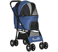 PawHut Poussette buggy pliable chien chat panier de rangement tissu 600D Oxford 4 roues bleu
