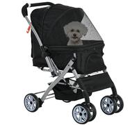 PawHut Poussette buggy pliable chien chat panier et sac de rangement attaches sécurité housse réglable acier Oxford noir