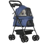 PawHut Poussette buggy chien et chat pliable – panier, 300D Oxford imperméable, 4 roues, bleu foncé