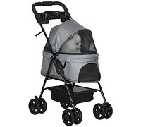 PawHut Poussette buggy Pliable Chien Chat Panier Rangement 4 Roues Gris