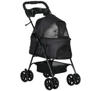 Pawhut Poussette pour chien et chat pliable 4 roues tissu 300D Oxford imperméable noir