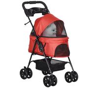 Pawhut Poussette buggy pliable chien/chat 300D Oxford imperméable porte-gobelets 4 roues rouge
