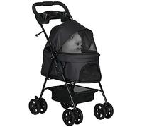 PawHut Poussette buggy pliable chien chat panier rangement porte-gobelets tissu 300D Oxford imperméable 4 roues noir