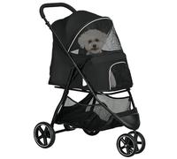 PawHut Poussette buggy pour chien, poussette pour chat animaux de compagnie pliable, 2 laisses, roues EVA, guidon réglable, panier, 83 x 55 x 101 cm, noir