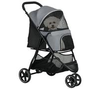 PawHut Poussette buggy pour chien, poussette pour chat animaux de compagnie pliable, 2 laisses, roues EVA, guidon réglable, panier, 83 x 55 x 101 cm, gris
