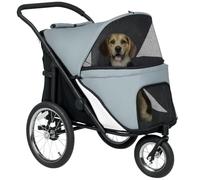 PawHut Poussette chien 3 Roues Pliage à Une Main Poussette Chat 20 kg Gris | Poussette pour Chien, Chariot pour Chien, Roues en Caoutchouc, Sac de Rangement, Coussin Souple, Laisse de Sécurité