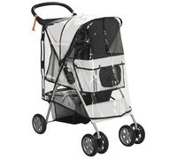 PawHut Poussette buggy pliable animaux chariot pliante imperméable chien chat porte-gobelet panier de rangement inclus roues avec frein tissu 600D Oxford acier housse de pluie incluse gris
