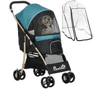 PawHut Poussette chien couvre-pluie pliable petits animaux Vert foncé | Poussette pour chien, 4 roues, laisses de sécurité, pour petits chats