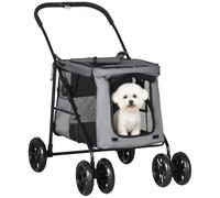 Pawhut Poussette pliable pour chien et chat 4 roues 3 pochettes coussin acier oxford Gris G