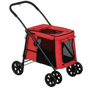 PawHut Poussette chien poussette pour chien pliable coussin inclus roues avec frein tissu 600D Oxford acier pour animaux moins de 20 kg, 102 x 62 x 105 cm, rouge