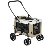 PawHut Poussette pliable animaux chien chat 2 en 1, nacelle amovible bandoulières 4 roues avec frein tissu 600D Oxford 81 x 58 x 97,5 cm kaki