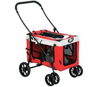 PawHut Poussette pliable animaux chien chat, nacelle amovible bandoulières 4 roues avec frein tissu 600D Oxford 81 x 58 x 97,5 cm rouge