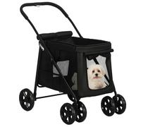 PawHut Poussette pliable avec coussin noir | Buggy chat jusqu'à 20 kg, chariot chat petits & moyens chiens, poches latérales, fenêtre mesh, Oxford