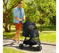 PawHut Poussette Pliable Chien Chat 2 Laisses Roues EVA Guidon Réglable Noir | Aosom France