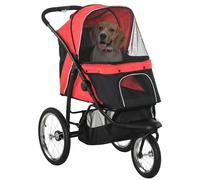 PawHut Poussette Pliable pour Chien et Chat jusqu'à 20 kg - avec Roues en Caoutchouc sur Tout Terrain - Coussins - Fenêtres en Maille - Portes - Panier de Rangement - Rouge