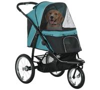 PawHut Poussette pliable pour chien et chat jusqu'à 20 kg avec roues en caoutchouc tout terrain coussin, fenêtres en filet, portes, panier de rangement, vert foncé