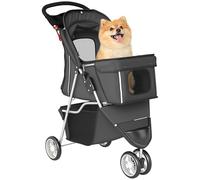 PawHut Poussette pliable pour chien jusqu'à 10 kg avec capuche réglable, panier de rangement, porte-gobelet, maille respirante, pour petits chiens, gris foncé