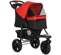 PawHut Poussette pliable pour chien - Poussette pour chien à 3 roues avec frein - Pour petites races miniatures, chats, rouge