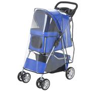 PawHut Poussette pliable pour chiens avec housse anti-pluie, roues pivotantes et coussin lavable, Bleu