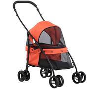 PawHut Poussette pliable pour chiens de petite taille avec fenêtres en maille, coussin lavable, sangles de sécurité et cadre en acier rouge