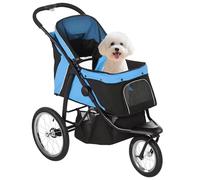 PawHut Poussette pliable pour chiens de taille moyenne avec panier réglable fenêtre en maille et 3 grandes roues Charge 20 kg 111 x 58 x 107 cm Bleu