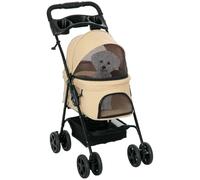 PawHut Poussette pliable pour chiens et chats jusqu'à 4 kg kaki | Buggy chien, buggy chat, fenêtre mesh, panier, porte-gobelet, chariot chat
