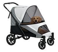 PawHut Poussette pliable pour grands chiens et chats jusqu'à 30 kg - Avec coussin, fenêtres en filet, portes, sac de rangement - Gris