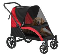 PawHut Poussette Pliable pour Grands Chiens et Chats jusqu'à 30 kg - avec Coussin, fenêtres en Filet, Portes, Sac de Rangement - avec laisses de sécurité, Freins - Noir