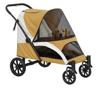 PawHut Poussette pliable pour grands chiens et chats jusqu'à 30 kg - Avec coussin, fenêtres en filet, portes, sac de rangement - Marron