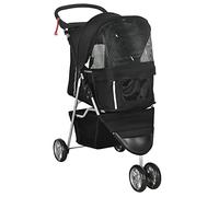PawHut Poussette pliable pour petit chien, poussette pour chien avec roues et freins, porte-gobelet, panier de rangement et rembourrage amovible et lavable, pour animaux de 10 kg, noir
