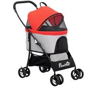 PawHut Poussette pliante pour chien 3-en-1 avec porte-bébé amovible, auvent et roues pivotantes pour animaux de compagnie, 82x49.5x98cm, rouge