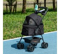 PawHut Poussette pour animaux de compagnie portable pliable avec 4 roues en EVA avec freins pliage à une étape panier de rangement 67 x 45 x 96 cm