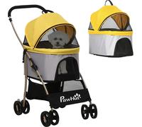 PawHut poussette pour chien, 2 en 1 trolley pour chien, sac de transport, buggy pour chien pliable avec coussin, poussette pour chat pour petits chiens, chats, buggy pour chat avec 4 roues, fenêtre en