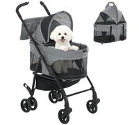 PawHut Poussette pour Chien 3 en 1 Détachable pour Petits Chiens 10kg Gris